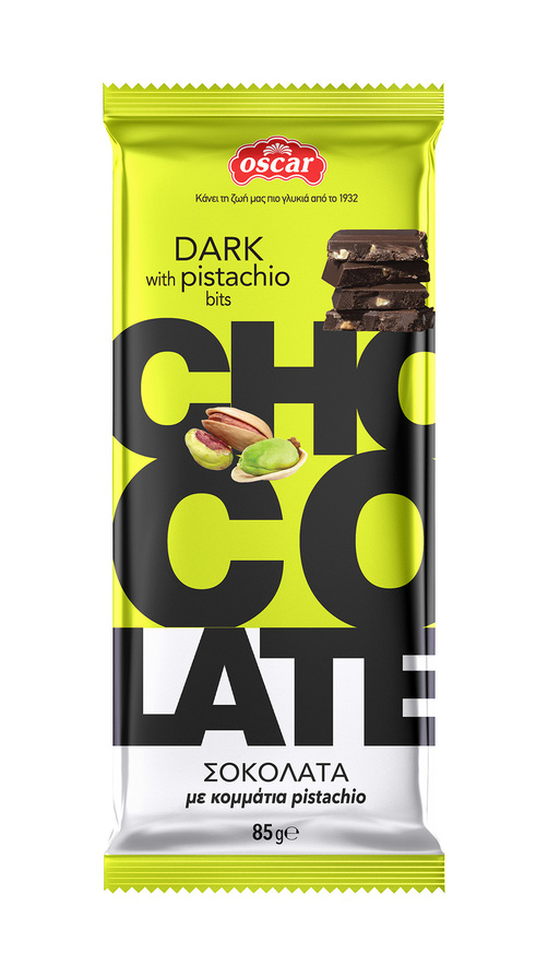Dark chocolate with pistachios flowpack OSCAR 85g